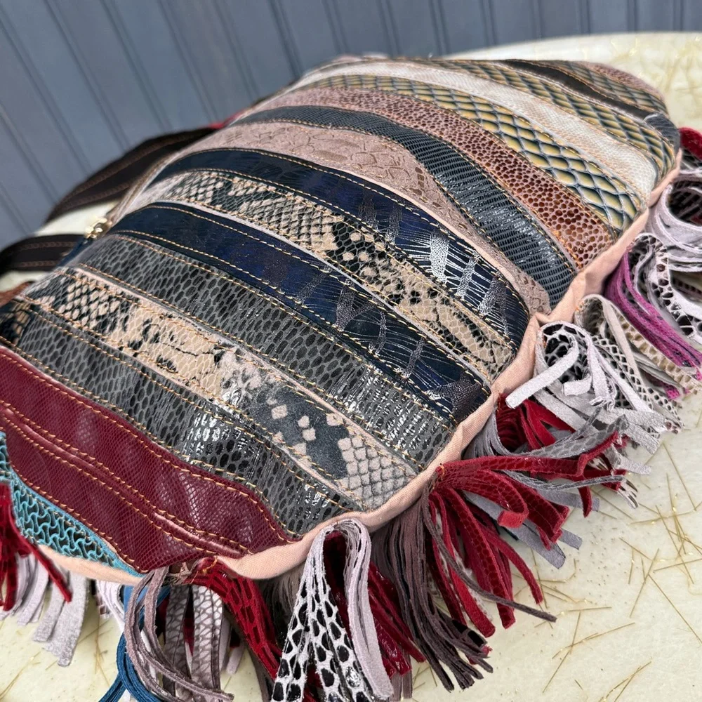 Fringed Multicolor Leather Tote Bag